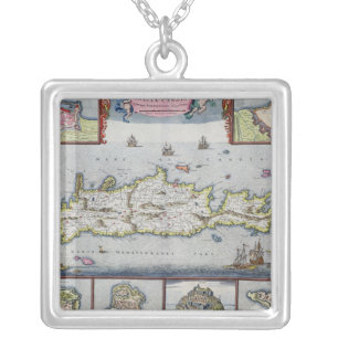 Map of the Island of Candia Silver Plated Necklace