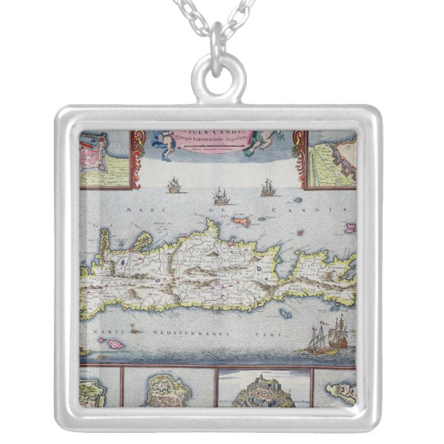 Map of the Island of Candia Silver Plated Necklace (Front)