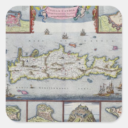 Map of the Island of Candia Square Sticker