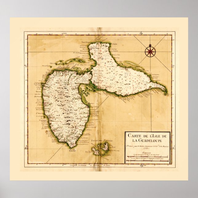 Map of the Island of Guadeloupe (1742) Poster (Front)