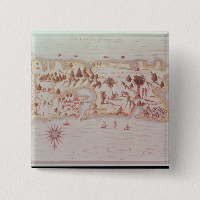 Map of the island of Puerto Rico, 1599 Button (Front)