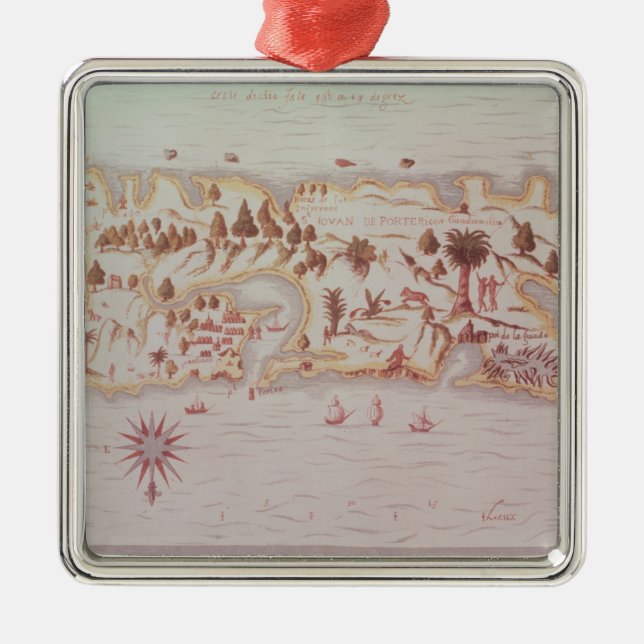 Map of the island of Puerto Rico, 1599 Metal Ornament (Front)