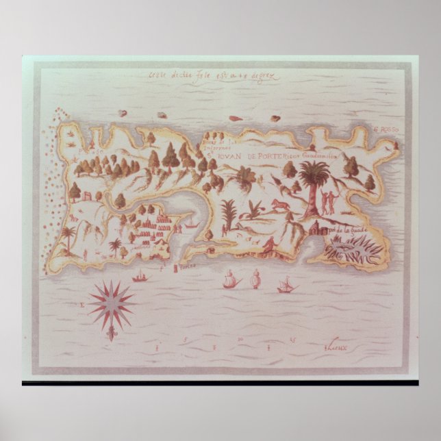 Map of the island of Puerto Rico, 1599 Poster (Front)