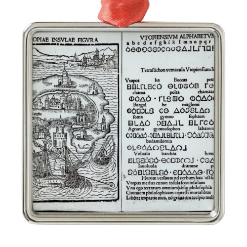 Map of the Island of Utopia and its Alphabet Metal Ornament