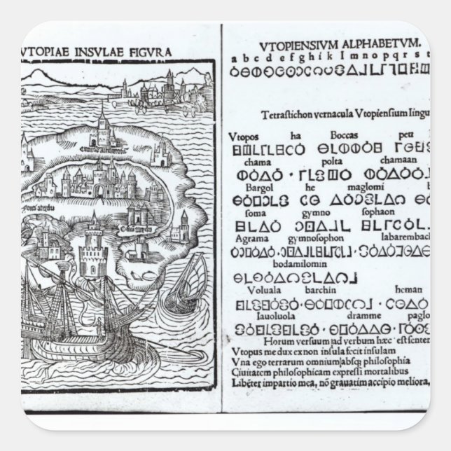 Map of the Island of Utopia and its Alphabet Square Sticker (Front)