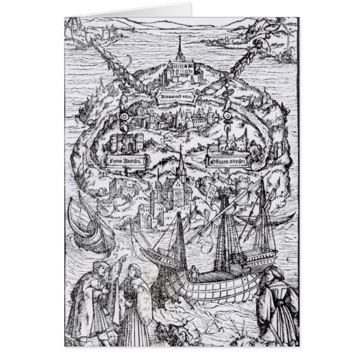 Map of the Island of Utopia, Book frontispiece Cards (Front)