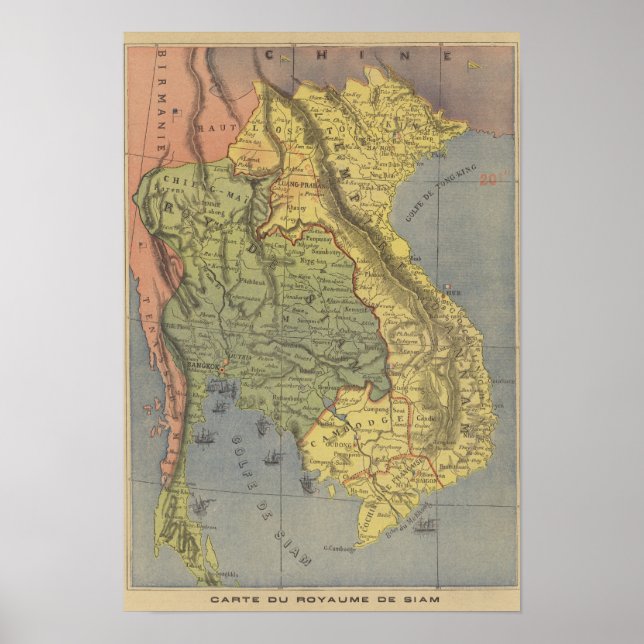 Map of the Kingdom of Siam Poster (Front)