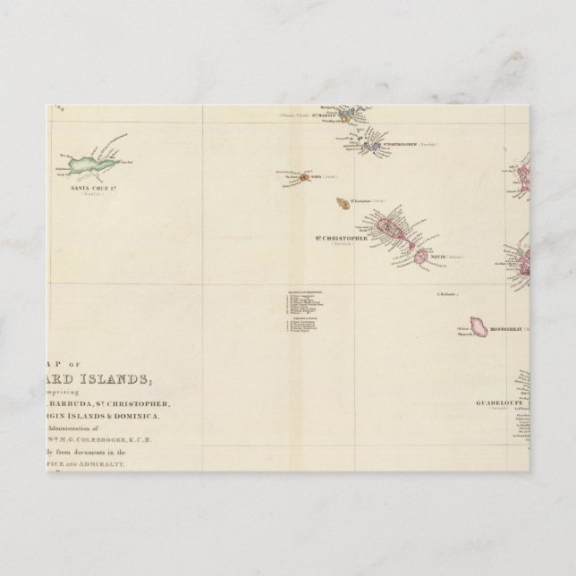 Map of The Leeward Islands Postcard (Front)