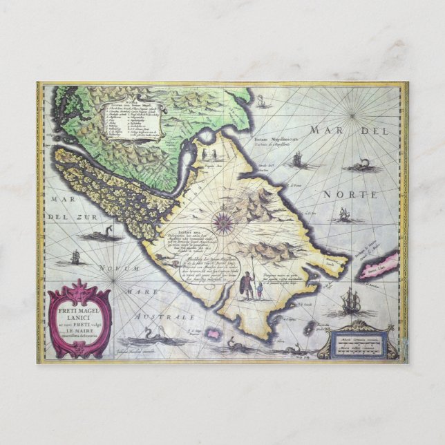 Map of the Magellan Straits, Patagonia Postcard (Front)