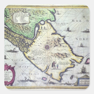 Map of the Magellan Straits, Patagonia Square Sticker