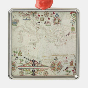 Map of the Mediterranean, 1625 Metal Ornament