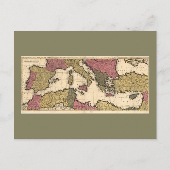Map of the Mediterranean Sea (1695) Postcard (Front)