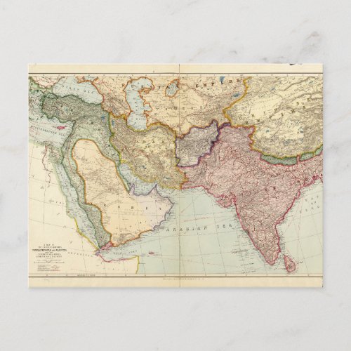 Map of the Middle East and South East Asia 1912 Postcard