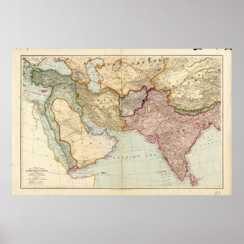 Map of the Middle East and South East Asia 1912 Poster