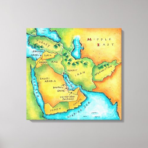 Map of the Middle East Canvas Print