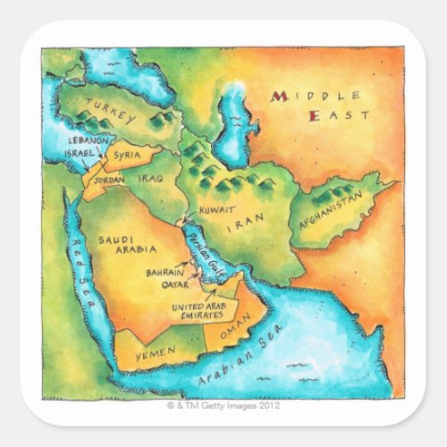 Map of the Middle East Square Sticker