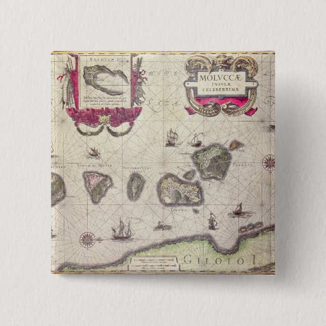 Map of The Moluccan Island, engraved Pinback Button (Front)