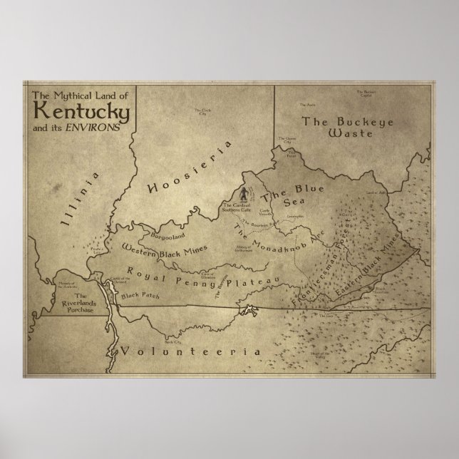 Map of the Mythical Land of Kentucky Poster (Front)