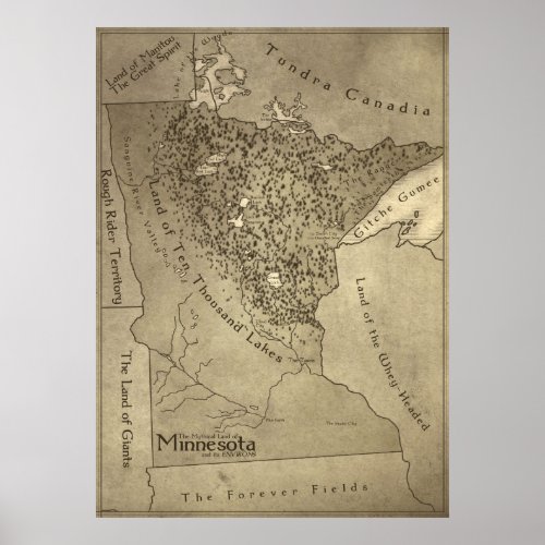 Map of the Mythical Lands of Minnesota Poster