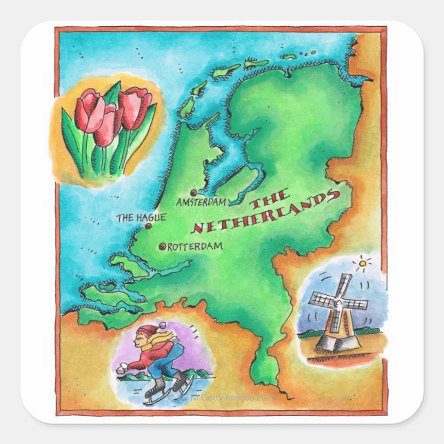 Map of the Netherlands Square Sticker (Front)