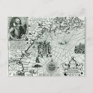 Map of the New England coastline Postcard