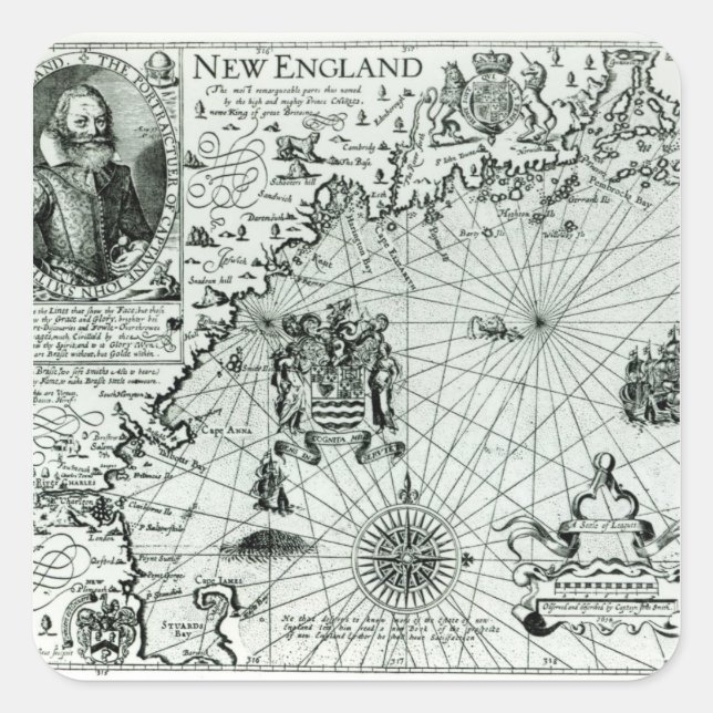 Map of the New England coastline Square Sticker (Front)