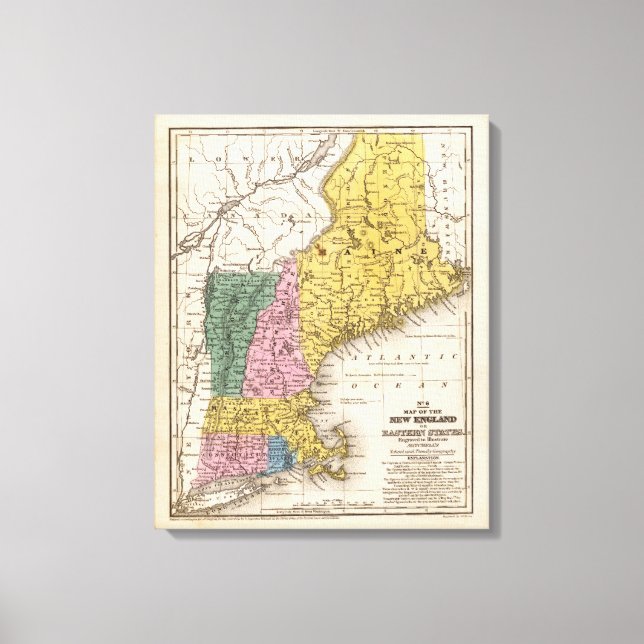 Map of the New England or Eastern States Canvas Print (Front)
