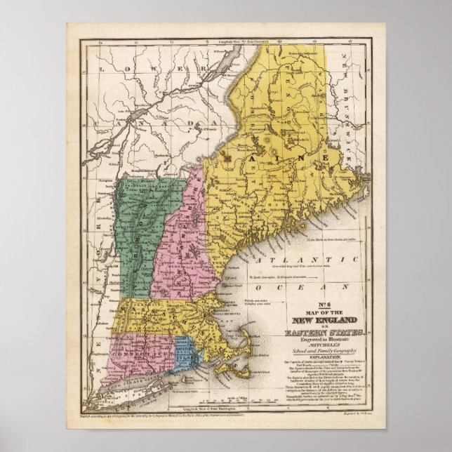 Map of the New England or Eastern States Poster (Front)