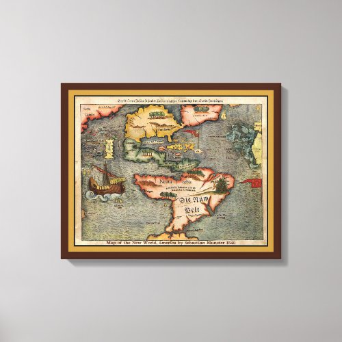 Map of the New World America by Sebastian Munster Canvas Print