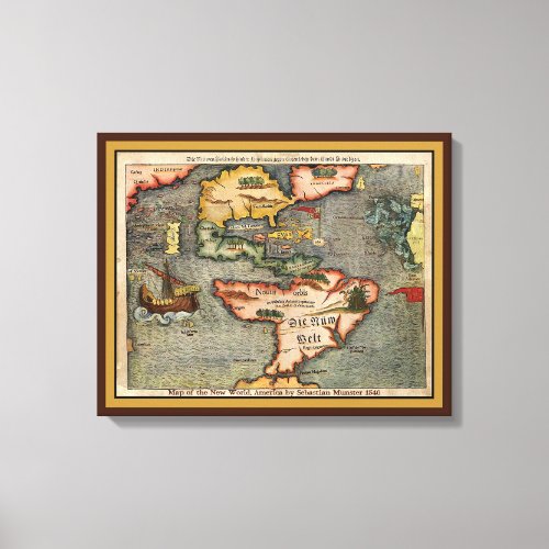 Map of the New World America by Sebastian Munster Canvas Print