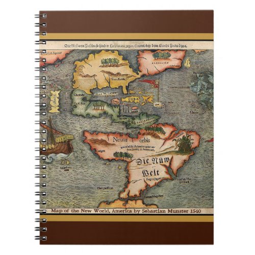 Map of the New World America by Sebastian Munster Notebook