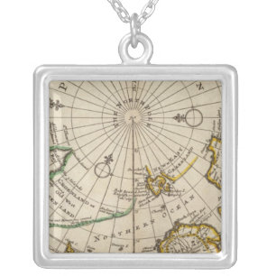 Map of the North Pole and territories near it Silver Plated Necklace
