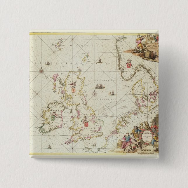 Map of the North Sea, c.1675 Button (Front)