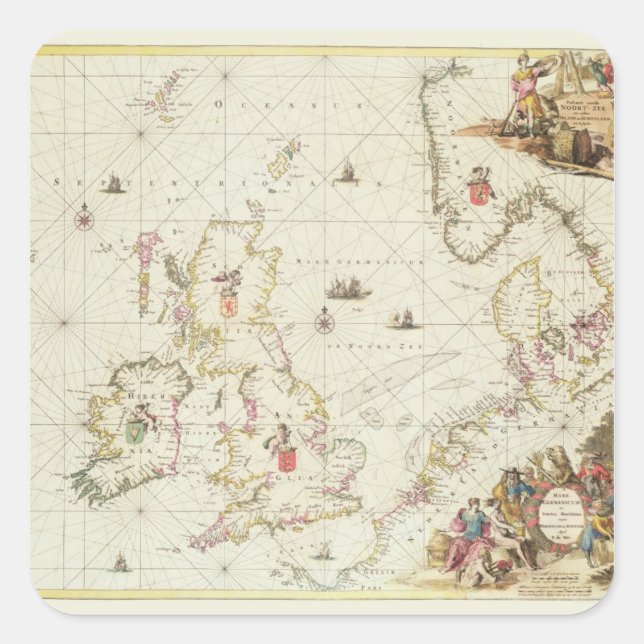 Map of the North Sea, c.1675 Square Sticker (Front)