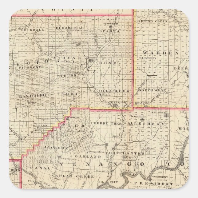 Map of the Oil Region of Pennsylvania Square Sticker (Front)