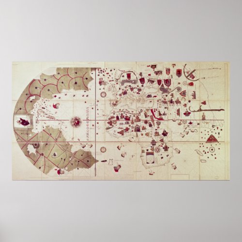 Map of the Old and New Worlds c1500 Poster