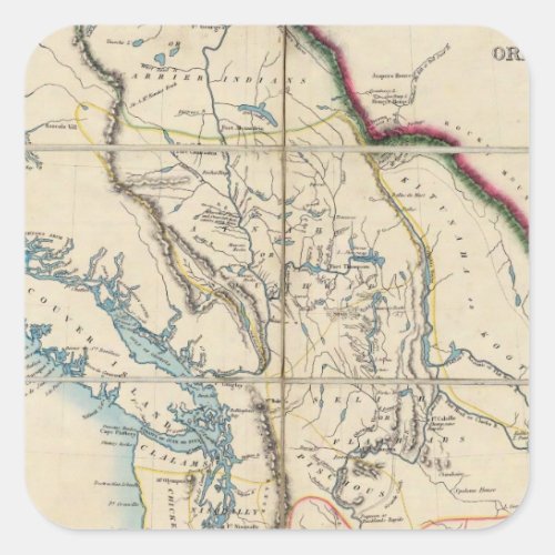 Map of the Oregon Territory 2 Square Sticker