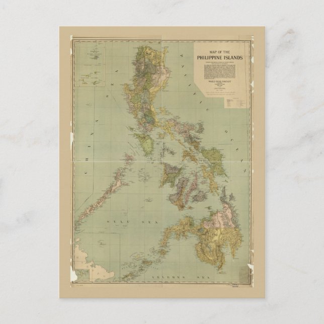Map of the Philippine Islands (1908) Postcard (Front)