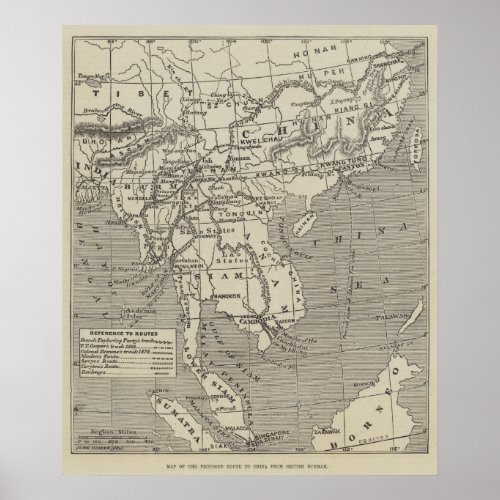 Map of the Proposed Route to China from Burma Poster