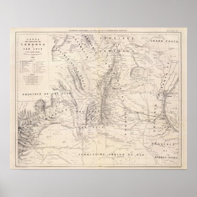 Map of the provinces of Cordova and San Luis Poster (Front)