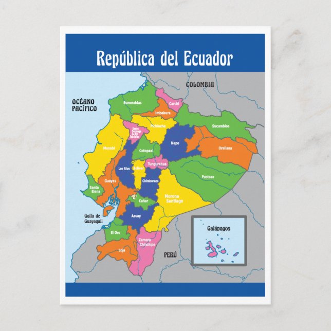 Map of the Republic of Ecuador South America Postcard (Front)