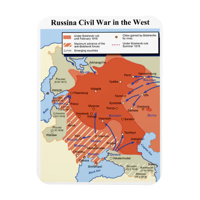 Map Of The Russian Civil War In The West 1918 1920 Magnet Zazzle