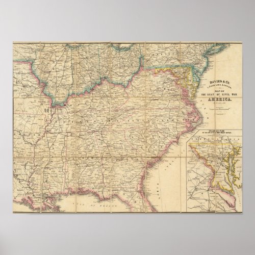 Map of The Seat of Civil War In America Poster