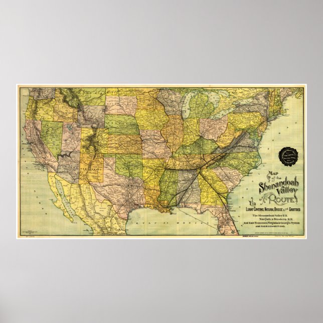 Map of the Shenandoah Valley Railroad Route (1890) Poster (Front)
