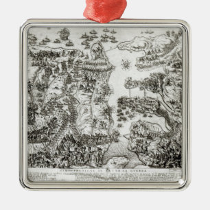 Map of the Siege of Malta in 1565 Metal Ornament