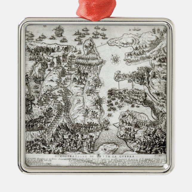 Map of the Siege of Malta in 1565 Metal Ornament (Front)