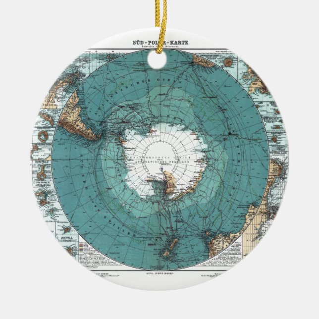 Map of the South Pole Ceramic Ornament (Front)
