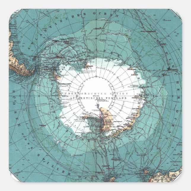 Map of the South Pole Square Sticker (Front)