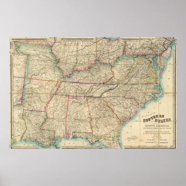 Map of The Southern States of America Poster | Zazzle