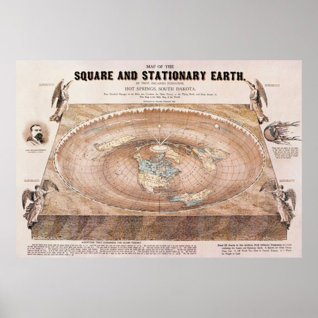 Map of the Square and Stationary Earth by Fergn Poster (Front)